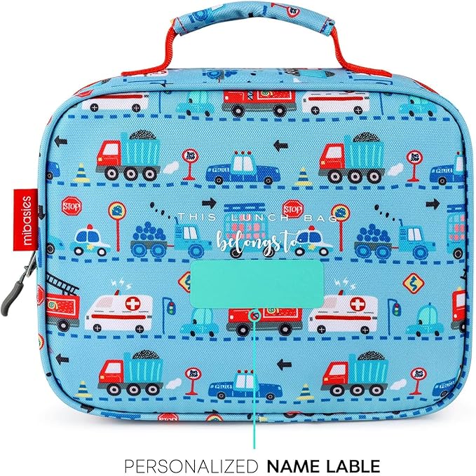mibasies Kids Lunch Box for Boys Toddler, Insulated and Reusable Lunch Bag for School, Car
