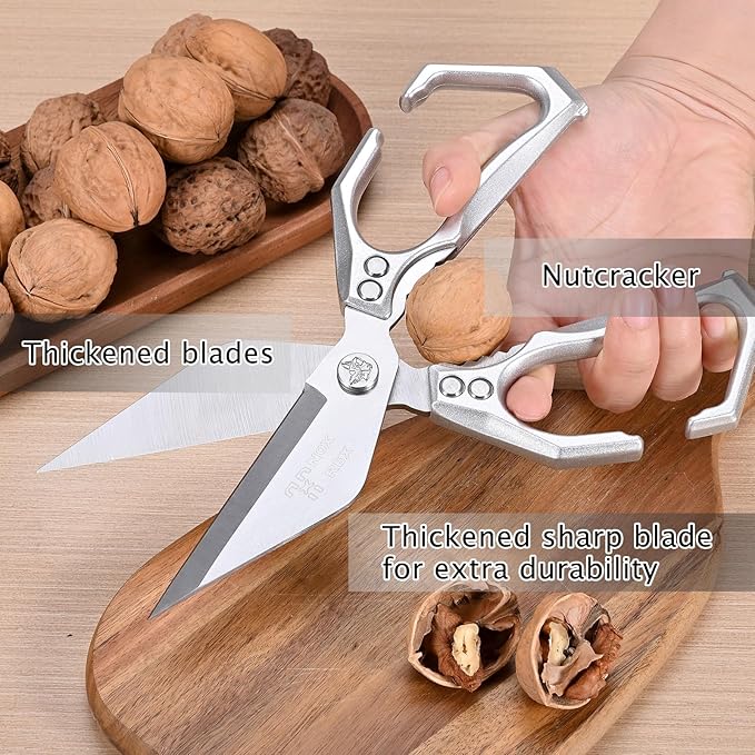 Kitchen Shears,Poultry Scissors,Stainless Steel Heavy Duty Scissors,Universal metal handles for both left and right hands,dishwasher safe shears sharp for Meat/food/Home/courtyards(Silver)