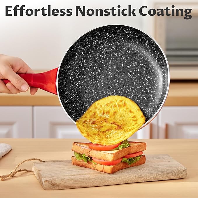 BEZIA Nonstick Frying Pans Set 3 Piece, Skillets and Frying Pans 9.5, 11, 10.2 Inch, Dishwasher Safe Kitchen Cooking Pan, Non Stick Pan for induction cooktop, Omelette Egg Pan with Stay Cool Handle