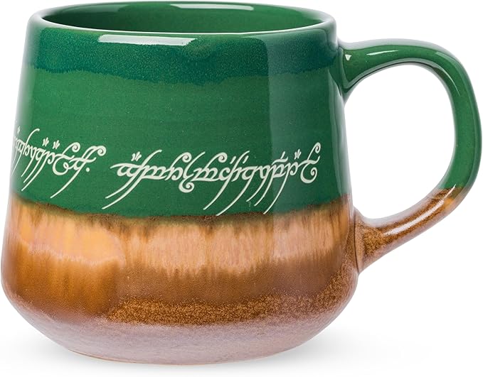 Silver Buffalo Lord of The Rings Elven Text High Gloss Reactive Glaze Tapered Pottery Mug,14 Ounces