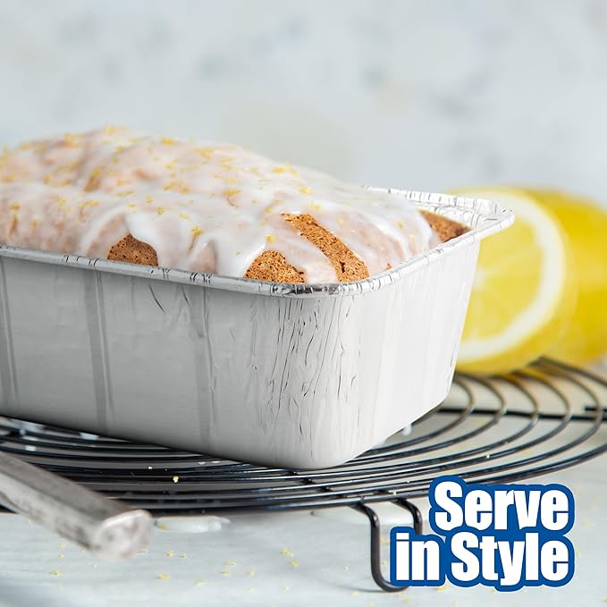 EHOMEA2Z Disposable Aluminum Loaf Pans 2lb for Baking, Serving and Storing - Heat Resistant Disposable Bread Loaf Pan Ideal for Hot/Cold Foods, Freezer & Oven Safe (10 Pack)