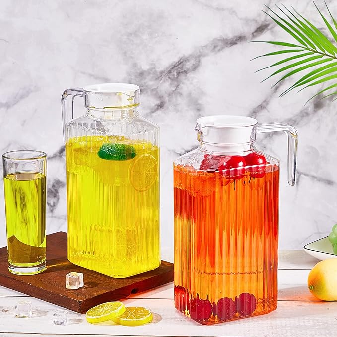 Panitay 4 Pcs 51 Ounces Plastic Pitcher with Lid Clear Acrylic Refrigerator Safe Pitcher Shatter Proof Juice Containers with Lids for Water Milk Sangria Lemonade Cold Drinks