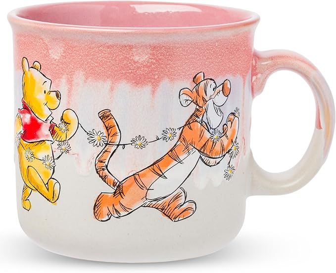 Silver Buffalo Winnie the Pooh Featuring Piglet, Tigger, and Eeyore Reactive Glaze Ceramic Camper Mug, 20 Ounces
