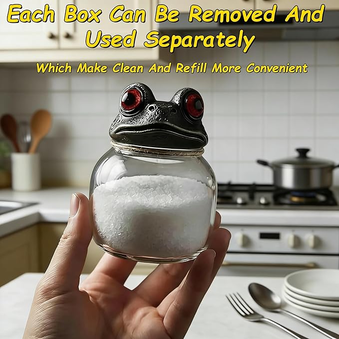 Witchy Frog Apothecary Spice Jars, Handcrafted Vintage Glass Storage Jars with Red-Eyed Frog Lids, Gothic Kitchen Herb Teas Food Storage Containers for Home Decor Fun Display (Separate jar)