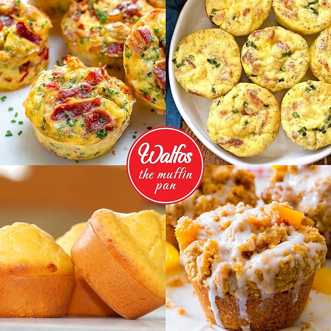 Walfos Silicone Muffin Pan - 6 Cup Non-Stick Silicone Cupcake Pan, Just PoP Out! Food Grade and BPA Free Baking Cups, Perfect for Egg Muffin, Cupcake, Dishwasher Safe (2 Pack Muffin Pan)