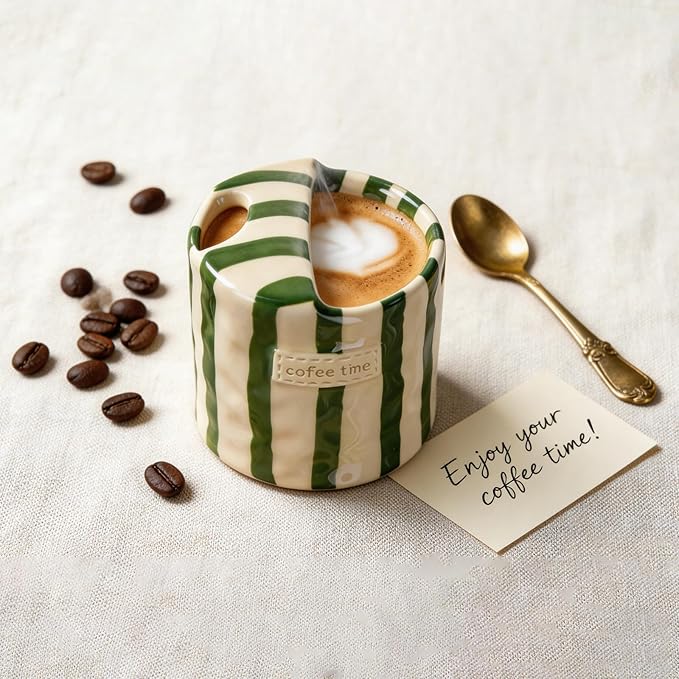 Coffee Mug Espresso Cup 10 OZ Novelty Ceramic Coffee Mugs Porcelain Coffee Cup Hand-Painted Striped Art Multiple Use for Kitchen Dining Travel Gift for Coffee Lovers Microwave & Dishwasher Safe