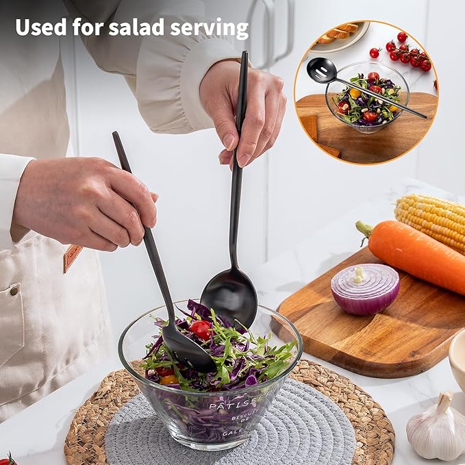 4 Piece Serving Spoon Set(2 Spoons and 2 Slotted Spoons),O.C.E. Stainless Steel Buffet Serving Utensils,10.3 Inches,Premium Flatware,Matte Black