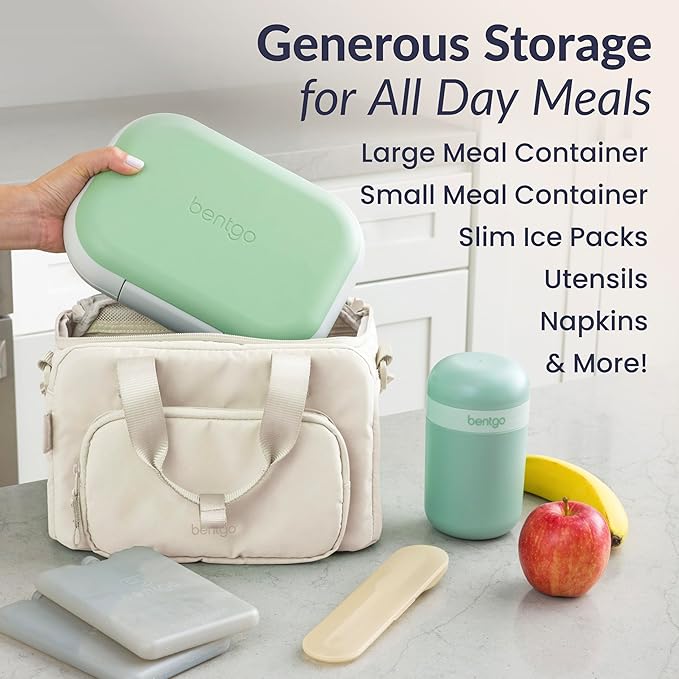 Bentgo Insulated Lunch Bag – Extra-Large Capacity Adult Lunch Bag with Shoulder Strap and External Storage Compartment, Durable, Lightweight, Ideal for Work, School, & Meals On the Go (Bone)