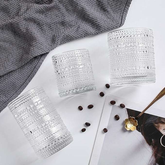 Amzcku Vintage Drinking Glass Set of 12 Kitchen Glasses Cup（13 OZ），for Water，Cocktail，Milk，Juice and Beverage.…