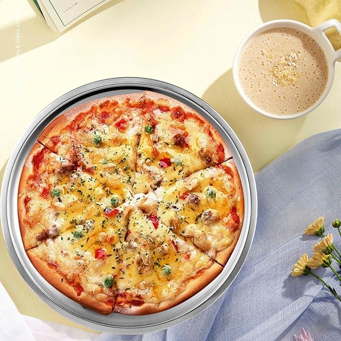 6 Pack Deep Dish Pizza Pan 8 Inch Stainless Steel Pizza Pan for Oven, Non-Stick & Dishwasher Safe Pizza Tray Pizza Baking Sheet Pizza Plates Pie Pan for Pizza, Pie, Cookie