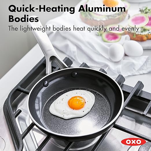 OXO Agility Series 8" Frying Pan Skillet, Ceramic Nonstick Cookware PFAS-Free, Induction Suitable, Quick Even Heating, Stainless Steel Handle, Chip-Free Rims, Dishwasher and Oven Safe, Black