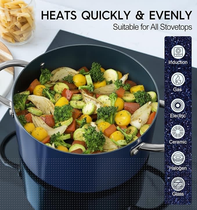 MICHELANGELO 8 Quart Stock Pot with Lid, Non Toxic Cooking Pot, Ceramic Soup Pots with Lid, Non Stick Pot with Stainless Steel Handle, Induction Compatible