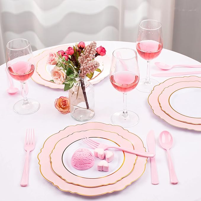 WDF 160 Piece Pink Plastic Silverware - Heavy Duty Pink Silverware Includes 80 Forks, 40 Spoons, 40 Knives, Plastic Utensils Perfect for Wedding/Party/Easter