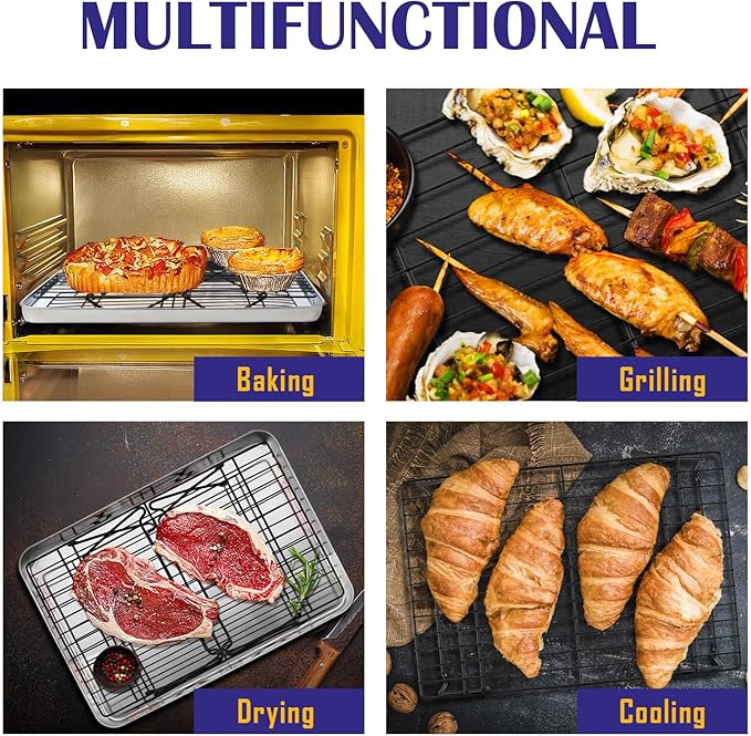 Cooling Racks for Cooking and Baking, Leonyo 4-Tier Stackable Baking Cookies Racks, Stainless Steel Wire Rack for Cooling Roasting Grilling, Oven Safe, 15" x 10"