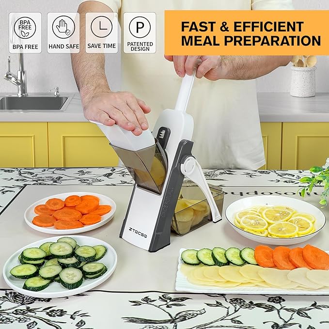 Safe Mandoline Slicer for Kitchen, Vegetable & Food Cutter, Thickness Adjustable 0.1-8 mm. Easy to Clean, Storage, Kitchen Faster Slice Artifact (Only Slice, Gray)