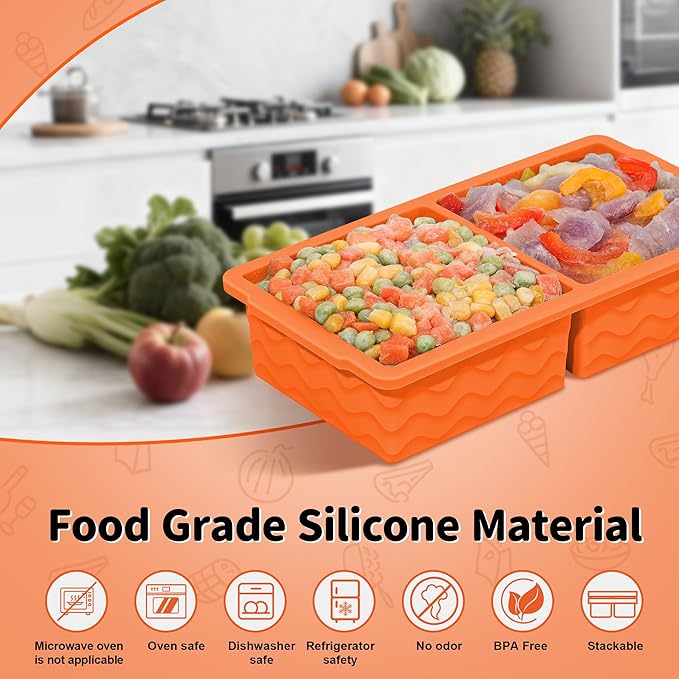 Doasuwish 3-Pack Silicone Freezer Trays with Lid,2 Large 2-Cup(500ml)&4 Medium 1-Cup(125ml)&6 Small 1/2-Cup(75ml) Soup Freezer Container Molds,Ice Cube Tray For Meal Prep&Freezing Soup,Stews,Sauces