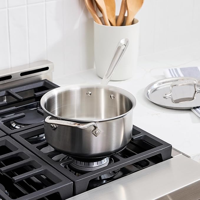 All-Clad D5 5-Ply Stainless Steel Sauce Pan 3 Quart Induction Oven Broiler Safe 600F Pots and Pans, Cookware Silver
