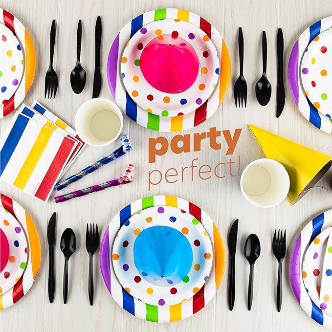 PLASTICPRO 400 Pack Disposable Plastic Utensils Assorted Colored Cutlery Combo Set Forks Spoons Knives Silverware, Black Plastic Cutlery for Parties