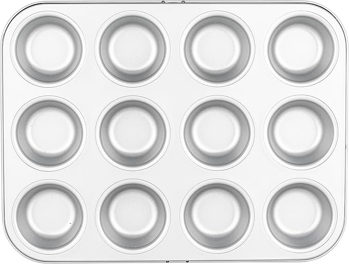 Viking Premium Nonstick Ceramic Muffin Pan, Made without PFAS, 12 Cup Heavy Gauge Aluminized Steel Cupcake Baking Pan with Reinforced Iron Frame, Even Heating Muffin Tin, Oven Safe for 475F, Silver