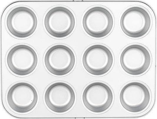 Viking Premium Nonstick Ceramic Muffin Pan, Made without PFAS, 12 Cup Heavy Gauge Aluminized Steel Cupcake Baking Pan with Reinforced Iron Frame, Even Heating Muffin Tin, Oven Safe for 475F, Silver