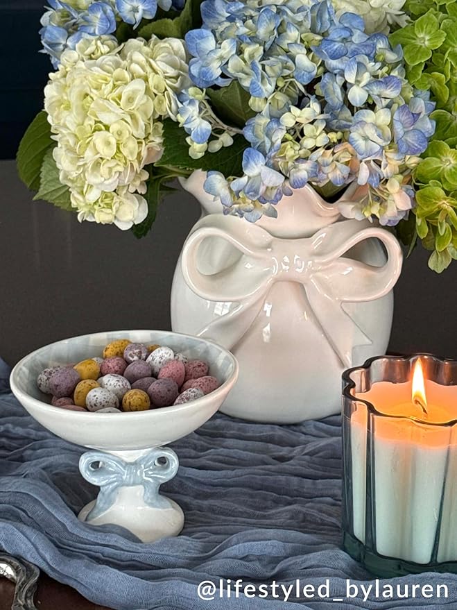 Mud Pie Ceramic Gingham Bow Candy Dish