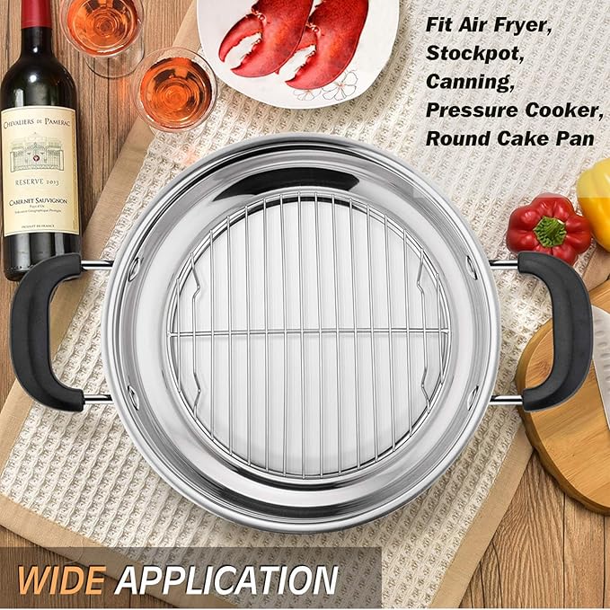 P&P CHEF Round Cooking Rack, 3 Pcs Stainless Steel Baking Cooling Steaming Grilling Rack, Fits Air Fryer/Stockpot/Pressure Cooker/Round Cake Pan, Oven & Dishwasher Safe (9 Inch)