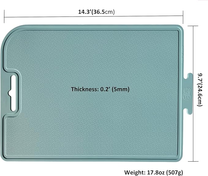 Korean Made Thick Silicone Double-Sided Usable Cutting Board 14.3" x 9.7" Foldable Design Drip Groove Grip Handle Dishwasher Safe 1PCS Gift for Mom (Mint) Stocking Stuffer