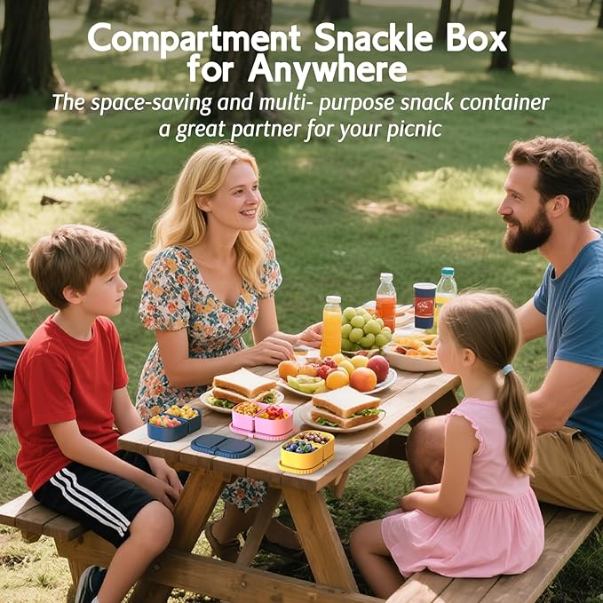 6 Pack Reusable Silicone Snack Containers with Lids, 2 Compartment Leakproof Food Storage Containers, BPA-Free Portable Snack Boxes for Lunch, School, Adults