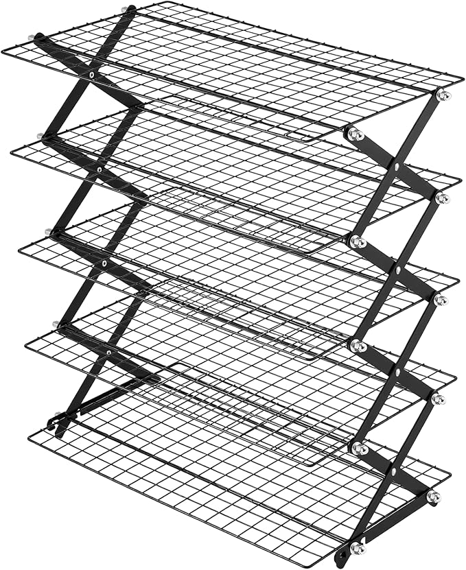 Timeet 5 Tier Upgraded Collapsible Cooling Rack with Adjustable 3 Setting Design, Stackable Baking Rack, Roasting Cooking Drying Wire Cooling Rack for Cookies Baking Roasting ＆ Grilling
