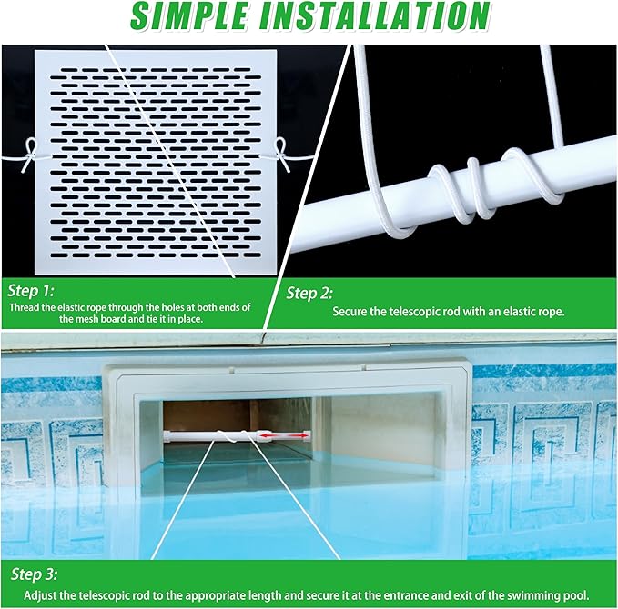 Skimmer Guard Kit Pool Skimmer Net Leaf Skimmer Catcher Shield Protective Spring Action Net System Leaf Protection Debris Prevent Blockage Easy Assembly Durable White