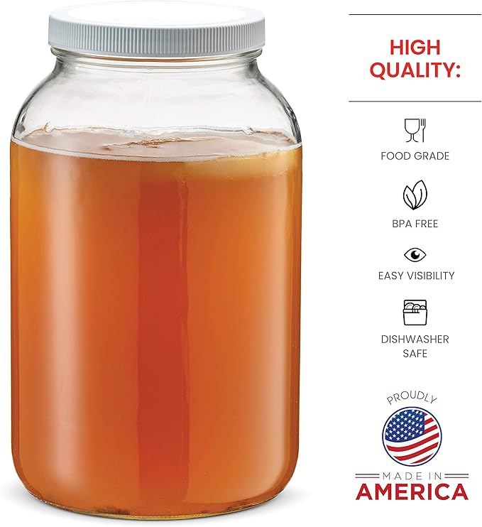Paksh Novelty 1-Gallon Glass Jar Wide Mouth with Airtight Plastic Lid - USDA Approved BPA-Free Dishwasher Safe Mason Jar for Fermenting, Kombucha, Kefir, Storing and Canning Uses, Clear