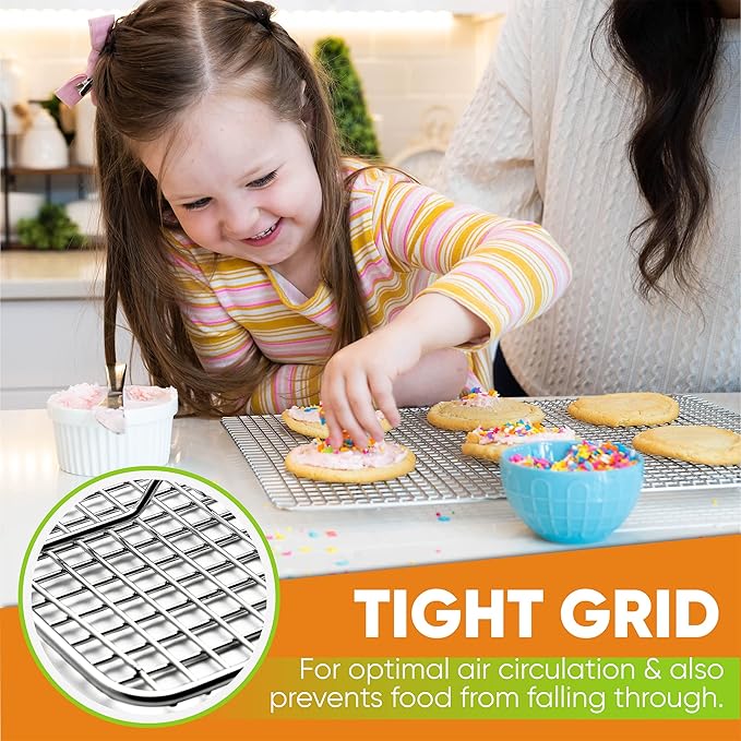 Spring Chef 11.5" x 16.5" Stainless Steel Cookie Cooling Rack - Oven Safe - Baking Rack for Bacon, BBQ, Jerky, Bread, Pizza, Cake - Fits Half Sheet Roasting Pan - Dishwasher Safe