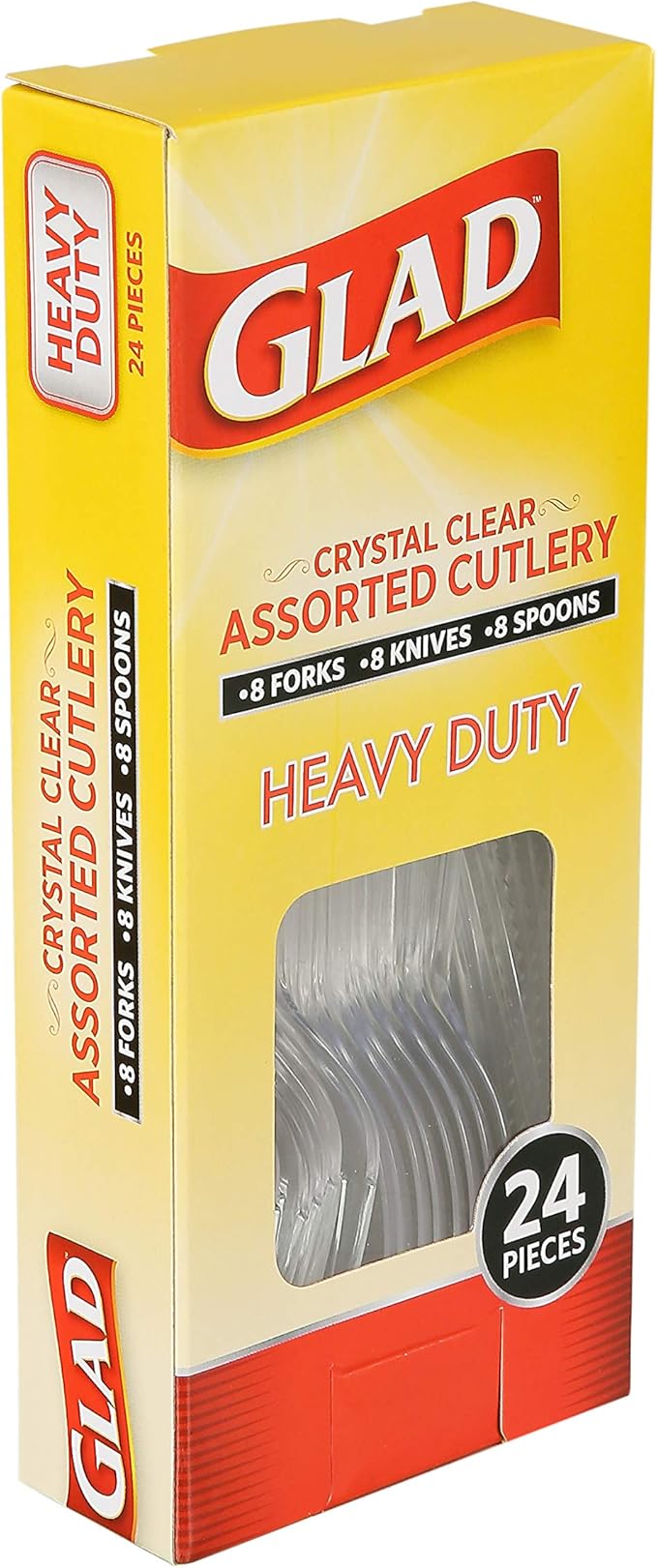 Glad Crystal Clear Assorted Plastic Cutlery Forks| Clear And Heavy Duty Plastic Silverware (8 pieces Each - Forks, Knives, Spoons) Glad Disposable Tabletop, 24 Count (Pack of 3)