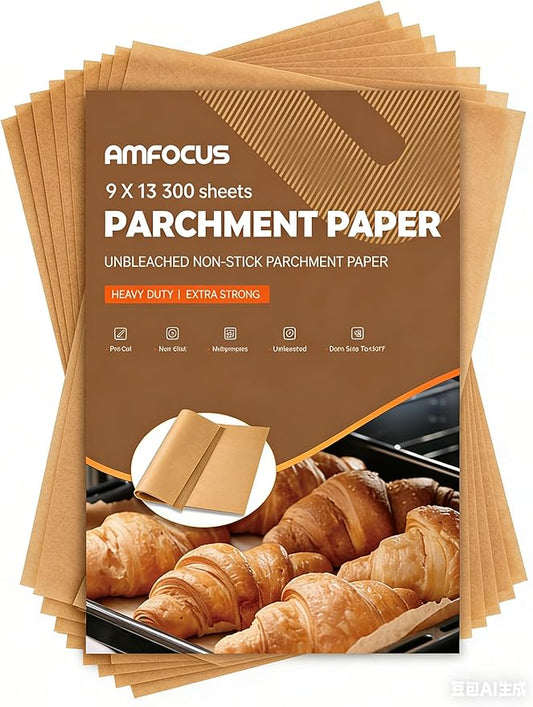 300 Pcs Parchment Paper Sheets, 9x13 In Non-Stick Precut Baking Parchment for Baking, Grilling, Air Fryer, Steaming, and More (Unbleached) - Quarter Sheet Size, Perfect for Bread, Cakes, Cookies