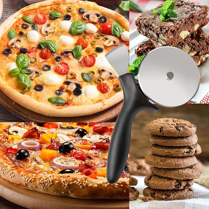 Professional Pizza Cutter & Crust Cutter 2 in 1, Steel 4" Pizza Wheel Cutter and Pizza Crust Knife, Stainless Steel Blade with Protective Cover