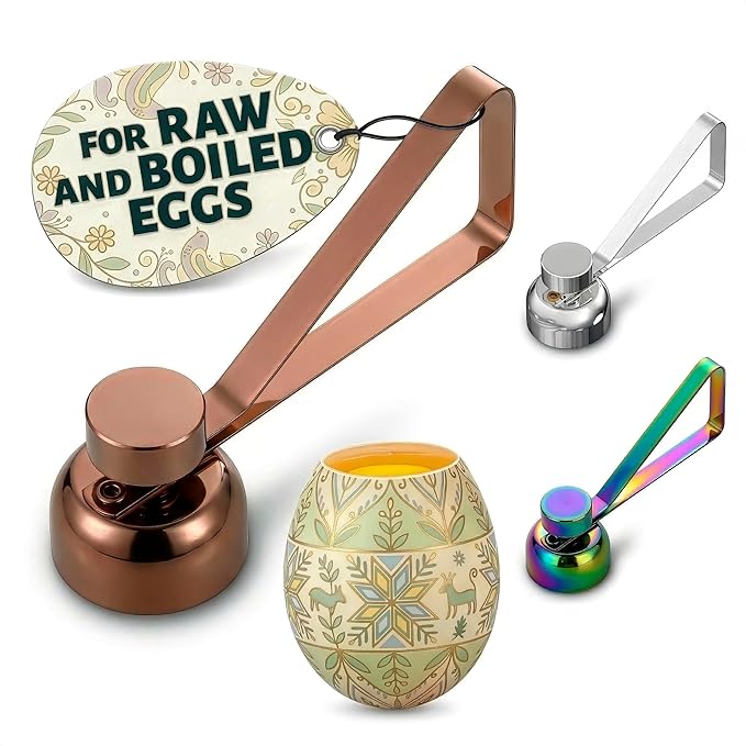 Egg Cracker Tool for Raw Eggs — Egg Shell Opener for Soft-Boiled Shell Tops, Stainless Steel Topper with Ergonomic Adjustable Effort — Clean Cut Design for Breakfast Prep, Custards, & Baking (Copper)