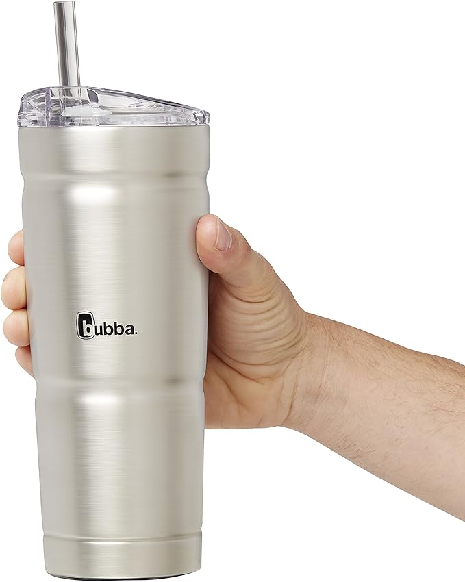 Bubba Envy Stainless Steel Tumbler with Straw, Stainless Steel with Clear Lid, 24oz