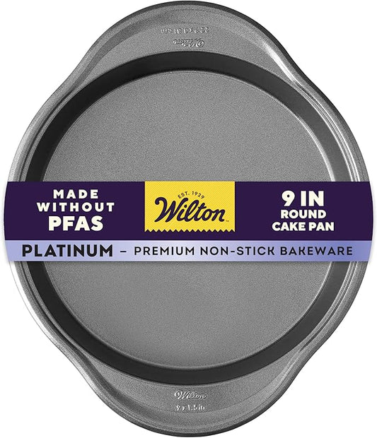 Wilton Platinum Non-Stick 9 Inch Round Cake Pan, Cold-Rolled Steel Bakeware, Made without PFAS, Packaging May Vary