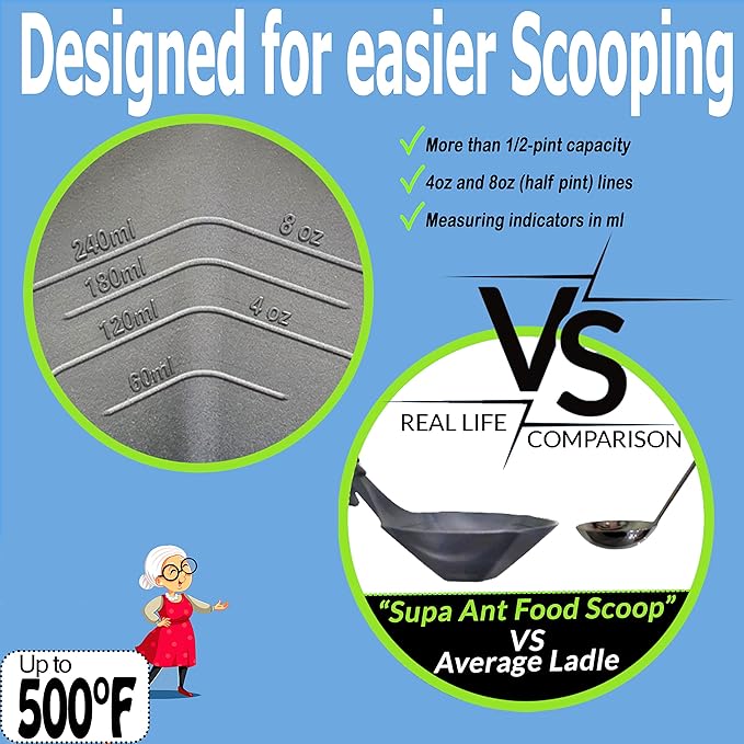 Soup Ladle and Jar Lifter -500F Heat Resistant & BPA-free. Non Scratch 8oz Ladle Spoon. Non Stick Scoop Ladel Serving Spoons for Sauce Pasta. Soup Spoons & Canning Supplies Jar Lifter by Supa Ant