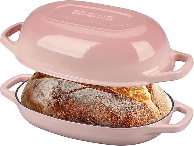 Enameled Cast Iron Oval Dutch Oven Pot with Lid, Dutch Oven for Sourdough Bread Baking, Bread Oven, Bread Dutch Oven, Oval Bread Pan, 5qt, Pink