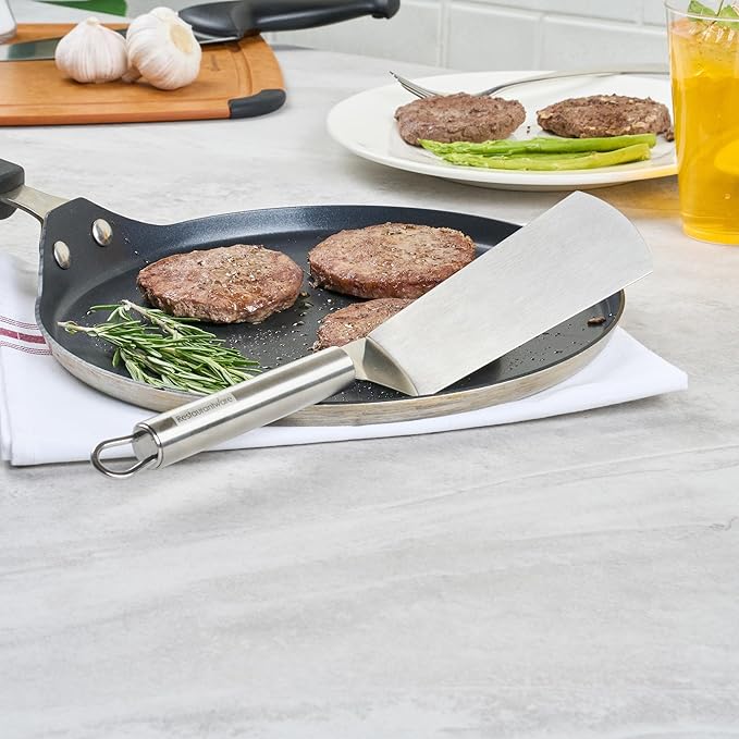 Restaurantware 11" Stainless Steel Turner - 24 Pack - German Standard Kitchen Spatula with Ergonomic Handle, Heat-Resistant - Heavy-Duty Steel Spatula for Flipping Burgers, Eggs, Meat