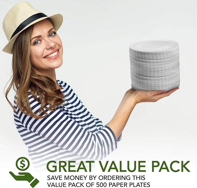 Stock Your Home 9-Inch Paper Plates Uncoated, Everyday Disposable Plates 9" Paper Plate Bulk, White, 1000 Count