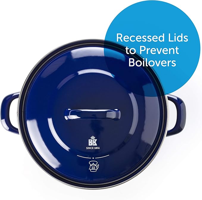 BK Indigo Aluminum Heavy-Gauge Carbon Steel, Induction, 5.5QT Nonstick Glaze Dutch Oven, Dishwasher Safe, Blue