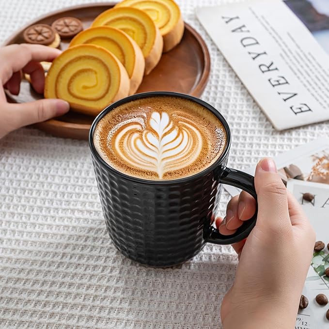 Large Coffee Mugs, 20 oz Ceramic Coffee Cups with Handle, Porcelain Big Tea Cups for Office and Home, for Latte Cocoa Dishwasher and Microwave Safe, 2PCS, Black