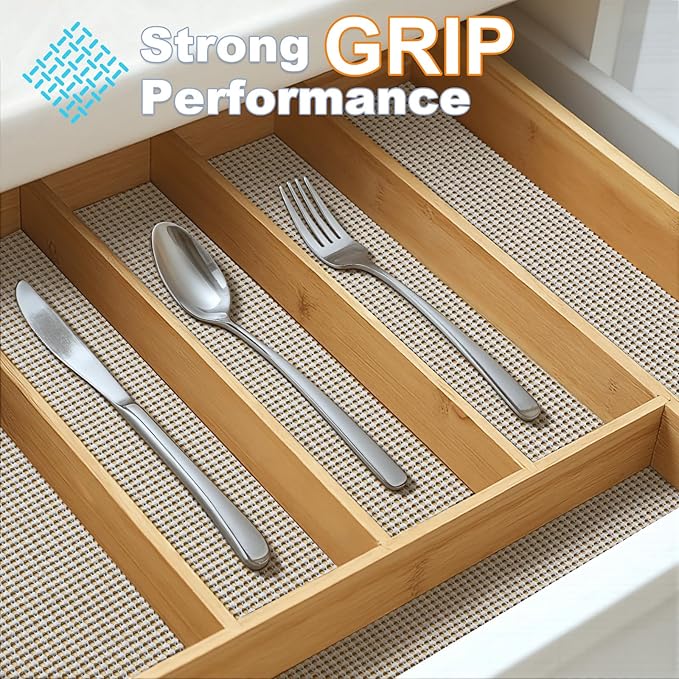 Songrey Non-Adhesive Drawer and Shelf Liner, Non Slip Cabinet Liners, Protect Kitchen Cupboard, Bathroom Drawers, Breathable, Thick Strong Grip mat (17.5IN x 20FT, Light Gray)