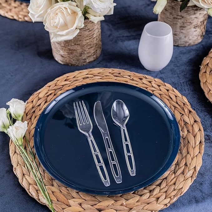 PARTY BARGAINS Emerald Settings Clear Plastic Cutlery Set 360-Piece – 180 Forks, 120 Spoons, 60 Knives – Heavy-Duty Disposable Utensils for Parties, Weddings, Buffets, BBQs & Catering – BPA Free