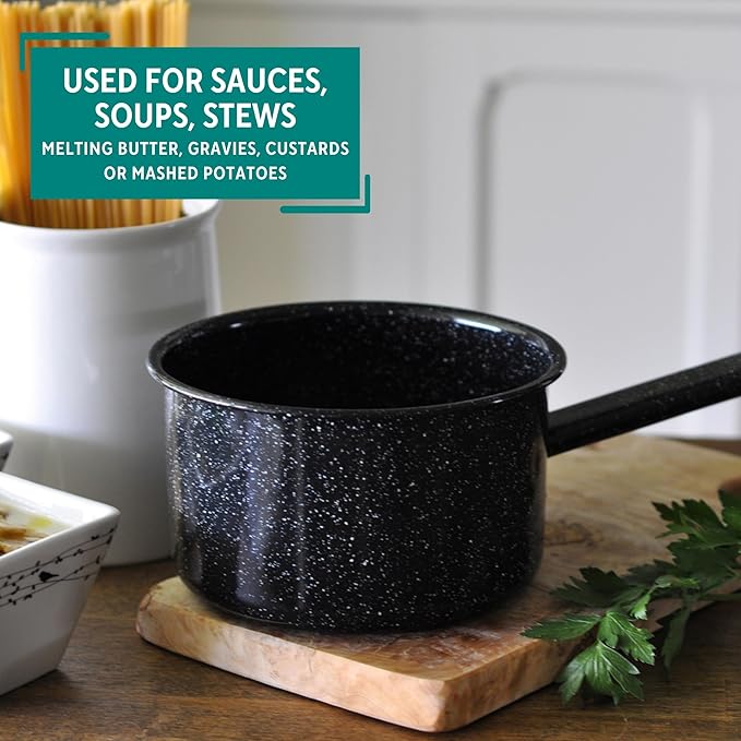 MIRRO 1.25qt Enamel Saucepan, Black (Pack of 2)