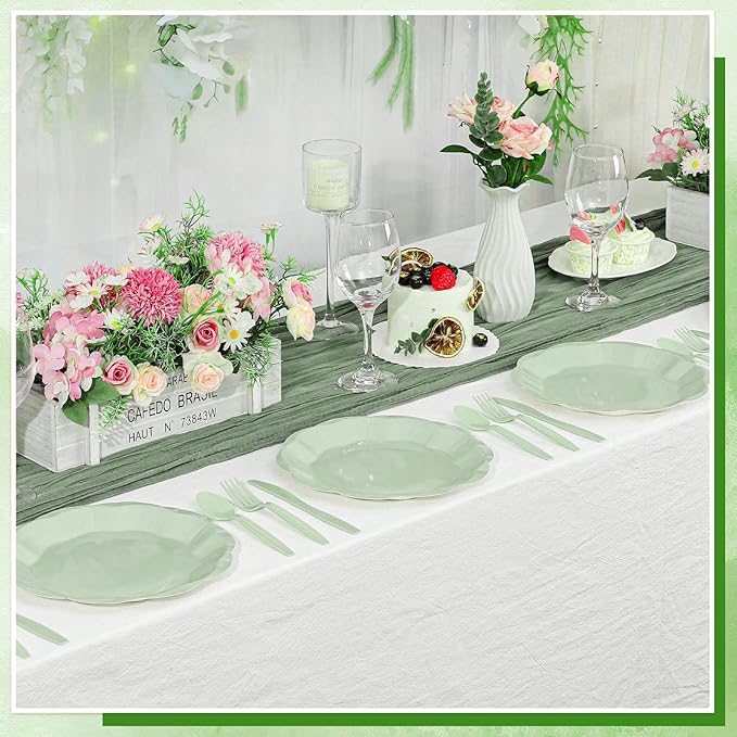 30 Pcs Sage Green Paper Plates, 9 Inch Scalloped Easter Plates Green Dessert Dinner Plate Cute Party Plate Disposable Party Supplies for Wedding, Baby Bridal Shower, Birthday