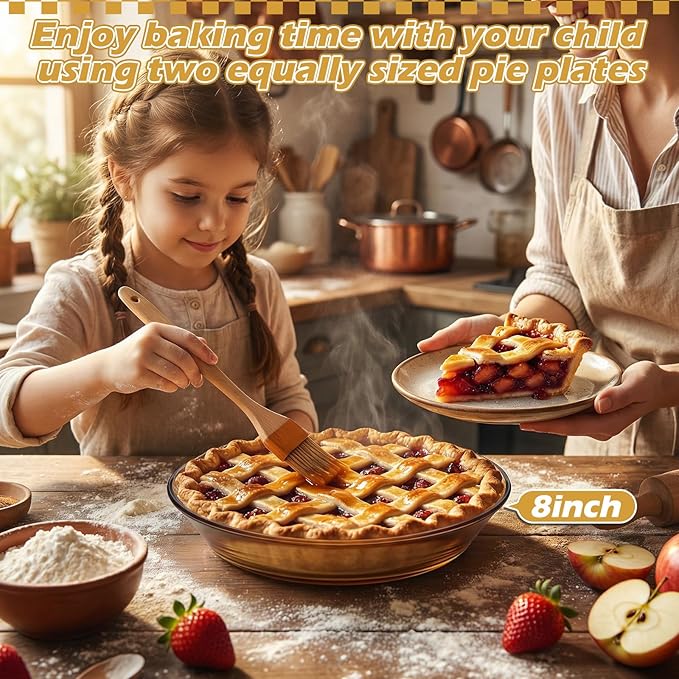 4 Pack Glass Pie Pan 8 Inch Round Baking Dishes Amber Glass Pie Dishes Serving Plates for Snacks, Salads, Desserts, Quiche, Tart, Oven and Dishwasher Safe, Heat Resistant