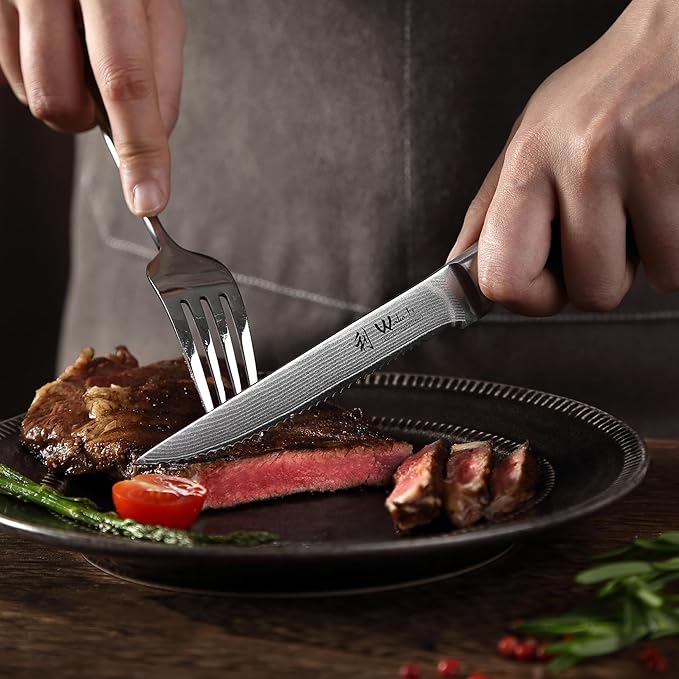 Wakoli EDIB 4-Piece Damascus Steak Knife Set – Professional Dining Kitchen Knives with VG10 Core Blades, 67-Layer Damascus Steel & Ergonomic Pakkawood Handles – Premium Steak Cutlery in Gift Box